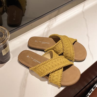 夏季波西米亞仙氣飄飄編織交叉拖鞋3