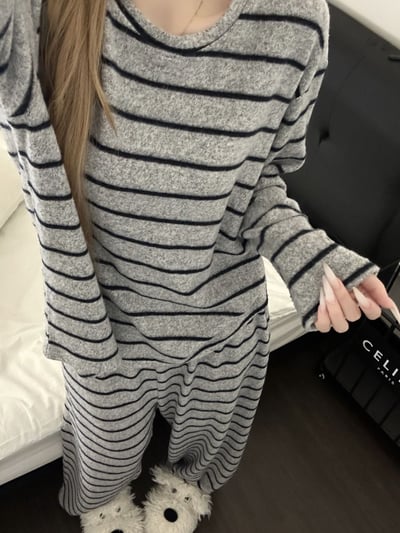 德絨雲感條紋家居套裝1