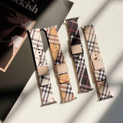 條紋格子Apple watch軟皮質錶帶5