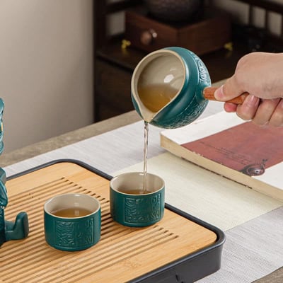 神秘三星堆石磨旋轉茶具套組4