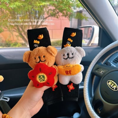 線條發財小狗車載安全帶護肩一對組1