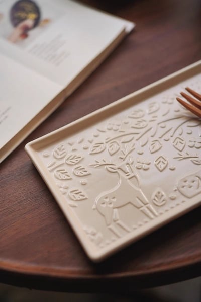 英倫森林浮雕長方盤 北歐系高顏值陶瓷托盤2