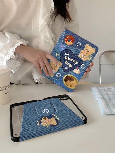 黃油小熊Lucky day 牛仔布藝可愛小熊平板保護套7