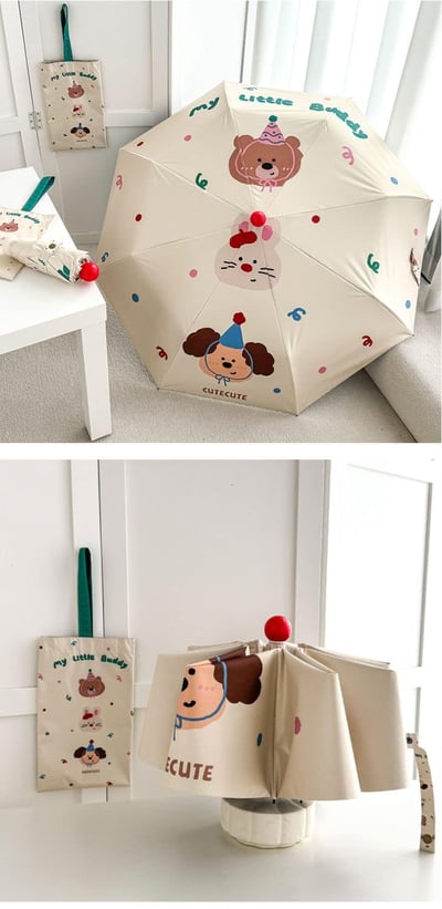 可愛紅鼻子童趣感折疊晴雨兩用手動雨傘6