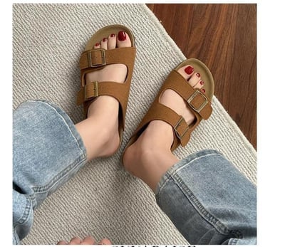 復古磨砂一字帶休閒平底拖鞋 勃肯鞋 有大尺碼  可當情侶鞋3