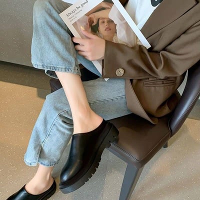 韓系包頭大尺碼半拖皮鞋6