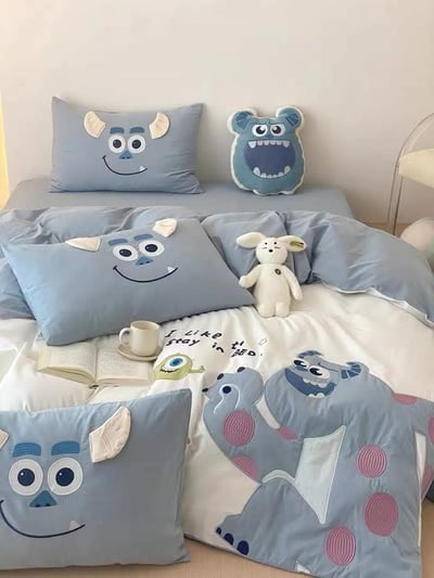 毛怪全棉優質刺繡床包  雙人現貨1