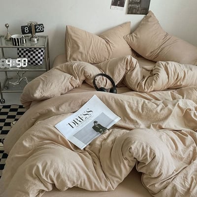 新色系水洗棉四件床包組 奶茶色純色有單人款1