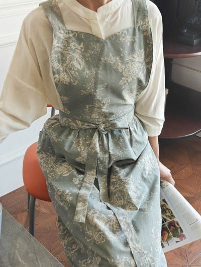 法式復古棉麻田園碎花圍裙 森系工作服10