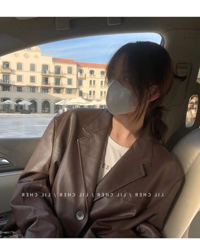 韓版復古寬鬆皮衣西裝5