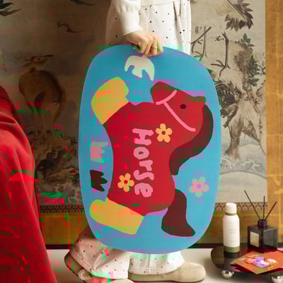 可愛馬年紅色吸水地墊 好運馬上到 防滑速乾矽藻泥腳墊3入4