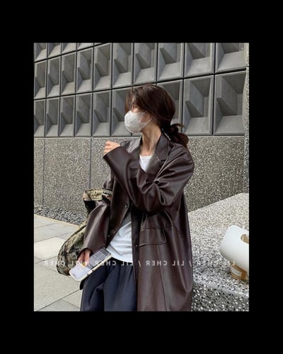 韓版復古寬鬆皮衣西裝7