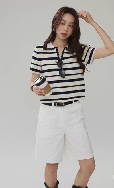 撞色條紋設計 輕奢針織POLO衫2