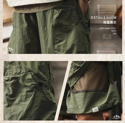 美式山系機能速乾短褲｜假兩件透氣網布涼感工裝五分褲5