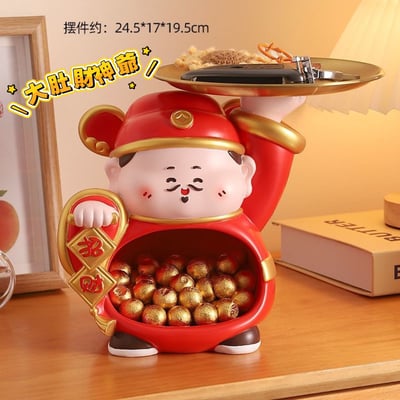 開心財神爺招財收納擺件 入戶玄關鑰匙盤・新居喬遷喜慶禮物3