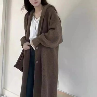 日系高級感連帽長版針織開衫 秋冬慵懶寬鬆顯瘦外套9