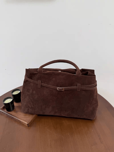 秋冬新款柔霧磨砂手提包 法式絨感復古大包1