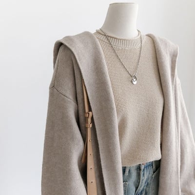 日系高級感連帽長版針織開衫 秋冬慵懶寬鬆顯瘦外套2