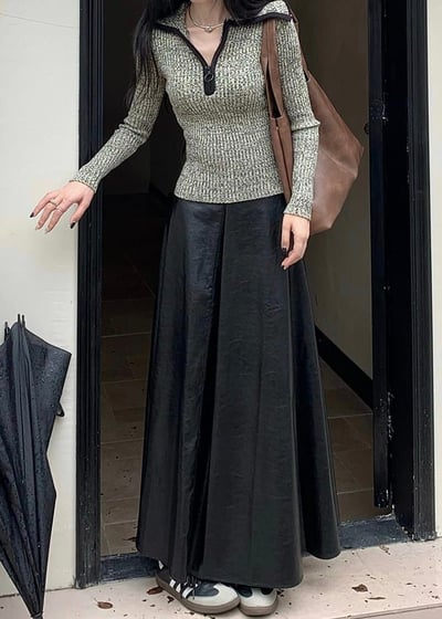 秋季高級感PU皮半身長裙皮裙5