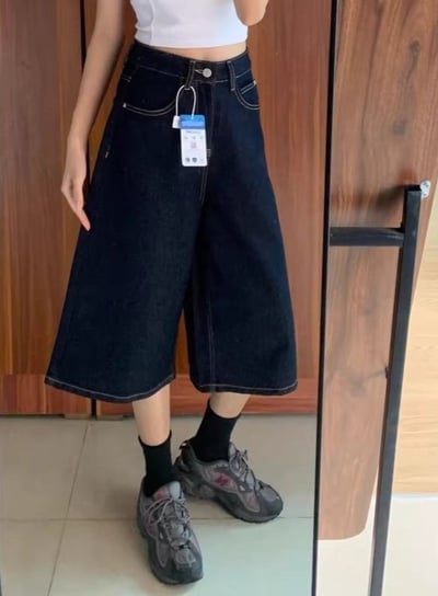 夏季必入深藍牛仔七分褲  高腰寬鬆闊腿版型小個子顯高顯瘦神褲4