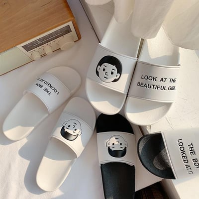 【韓系情侶拖鞋】ins卡通男孩女孩圖案個性百搭外穿涼拖鞋2