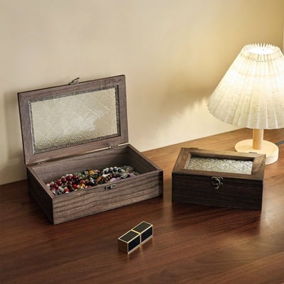 復古玻璃木質收納盒 多尺寸可選首飾水晶珠寶盒2