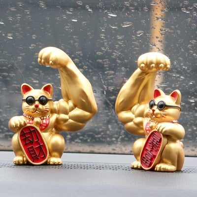 10cm暴富貓劫財貓 招財大肌肉手臂招財貓擺件1