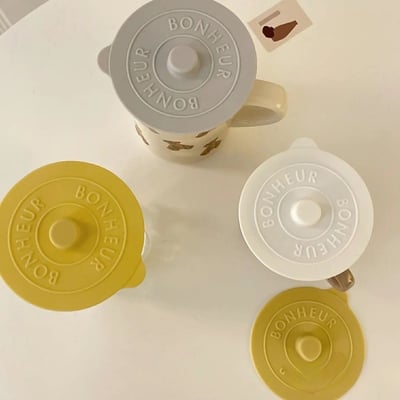 韓系Ins風 食品級矽膠杯蓋 萬用圓形防塵蓋  馬克杯茶杯通用 5入組4