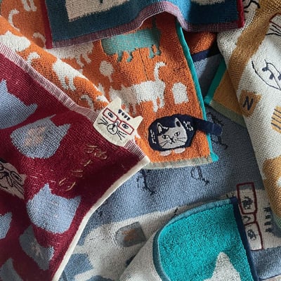 特價日系貓咪純棉小方巾3