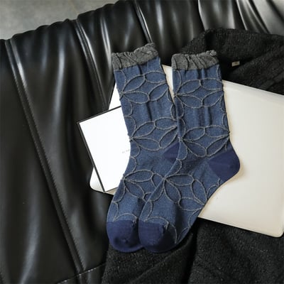 小紅書同款牛仔藍復古中筒襪5雙組2