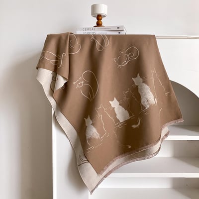 秋冬歐款小貓圖騰雙面仿羊絨感圍巾6