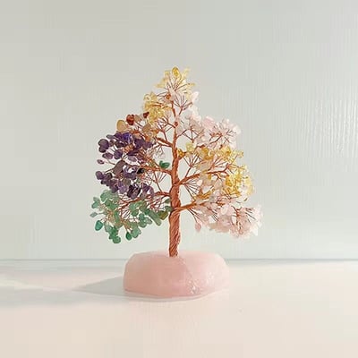 粉晶原石底座天然水晶樹擺件4