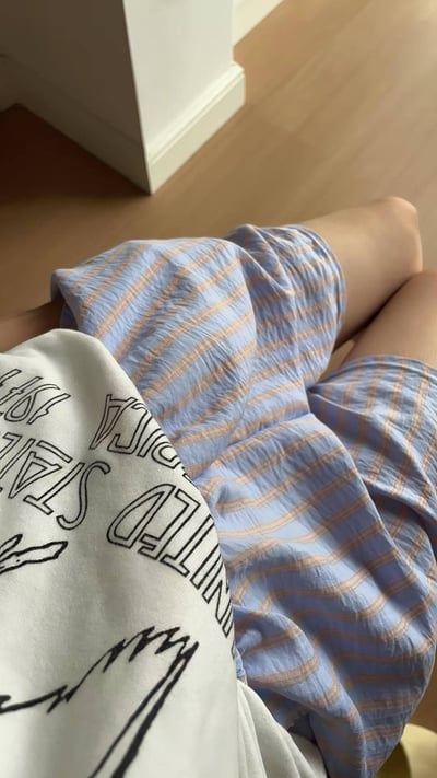韓系小清新條紋居家短褲  涼感親膚棉質鬆緊睡褲5
