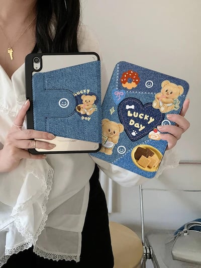 黃油小熊Lucky day 牛仔布藝可愛小熊平板保護套1