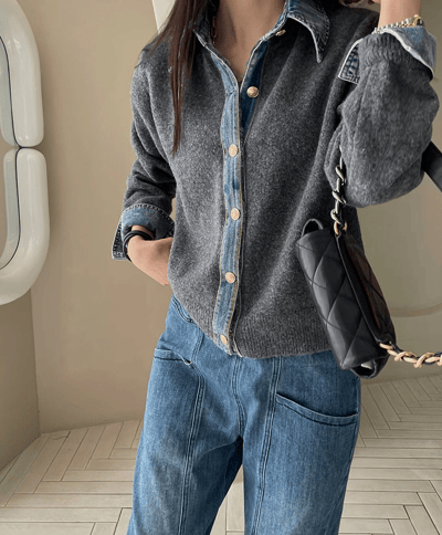 韓系牛仔拼接毛針織衫5