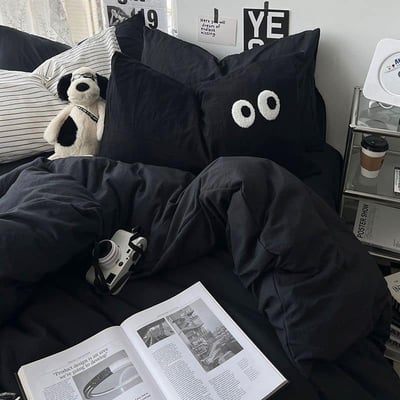 簡約純色 大眼睛水洗棉四件床包組8