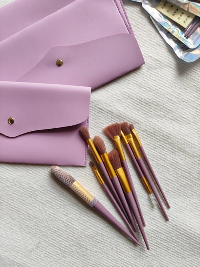 紫薯色系（現貨） 新款9支化妝刷附皮革刷具包12