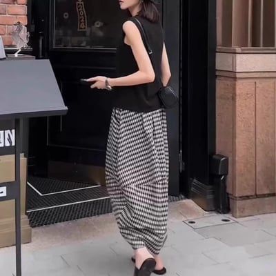 輕熟鹽系格子花苞裙4