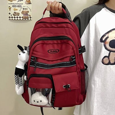 新款大容量雙肩包 初高中＆小學高年級適用 附可愛玩偶掛飾四色可選3
