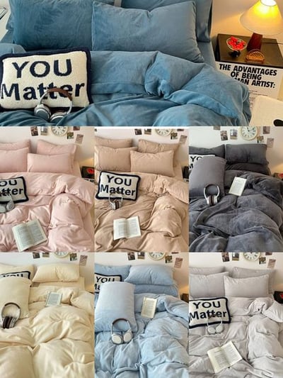 日係純色系牛奶絨四件套床包組1