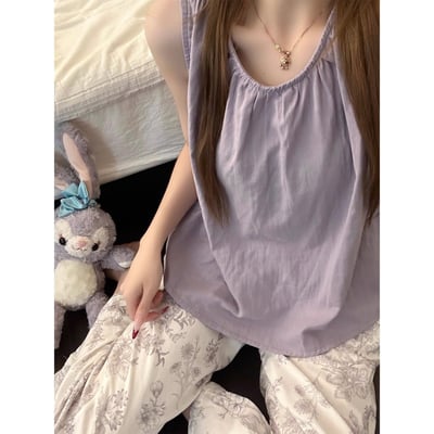 鄉村風花朵無袖背心睡衣套裝9