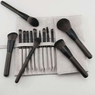 質感黑14支化妝刷附皮革刷具包桶4