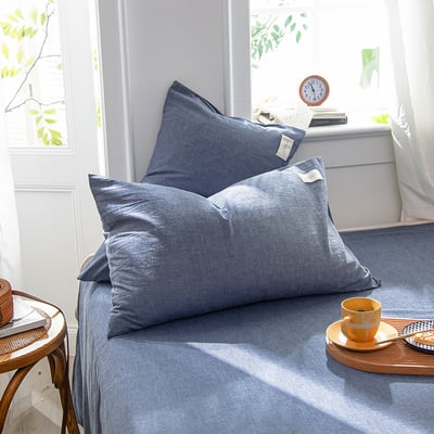 舒適全棉色織 純色水洗綿枕套一對組6