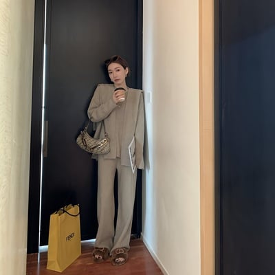 秋冬名媛感 韓劇同款柔軟高級針織披肩三件套3