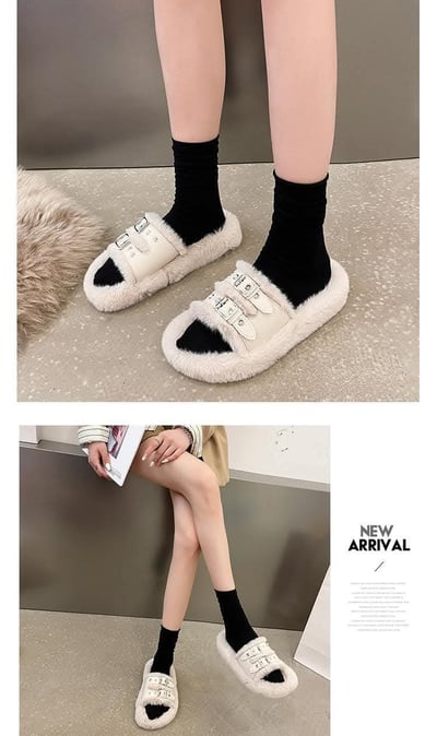 冬季高级感毛茸茸平底鞋  現貨38米白4