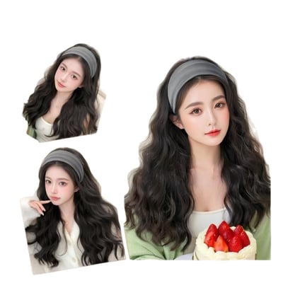 秋冬大波浪高顱頂神器 灰色髮箍假髮一體半頭套11