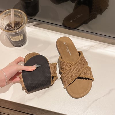 夏季波西米亞仙氣飄飄編織交叉拖鞋2