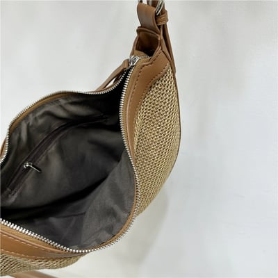 夏季拼接草編包 時尚通勤月牙單肩斜背包6