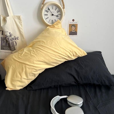 Ins風水洗棉 雙色AB版純色枕頭套一對裝5