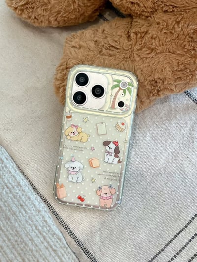 半透明奶黃波點小狗 可愛搖搖氣囊支架手機殼7